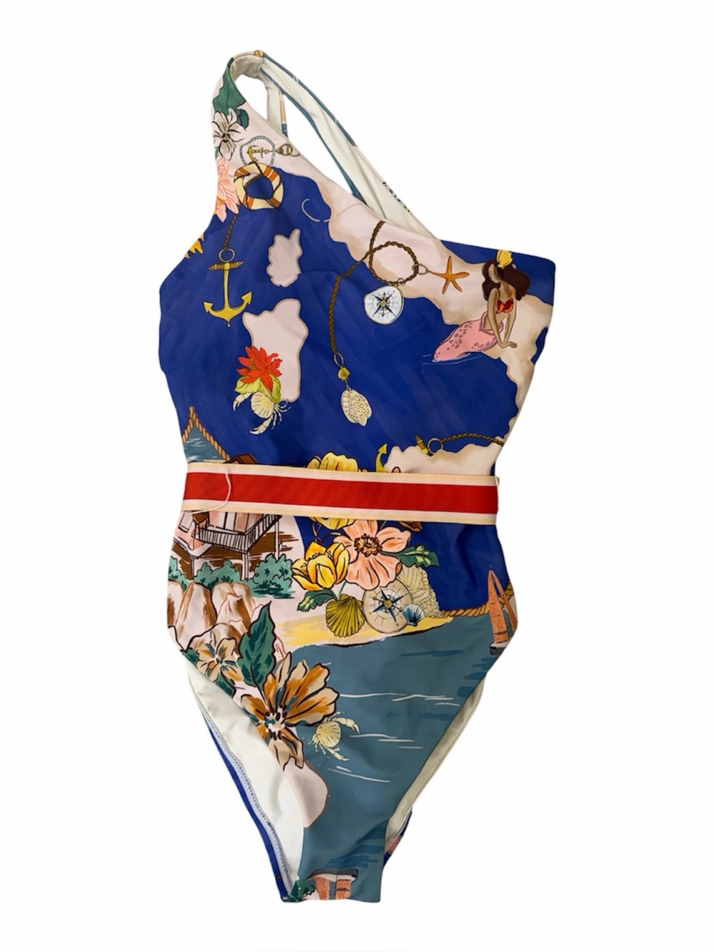 ANTONIO MELANI Navy, Teal & Red One-Shoulder Floral Print Swimsuit Size XS NWT - Picture 5 of 12
